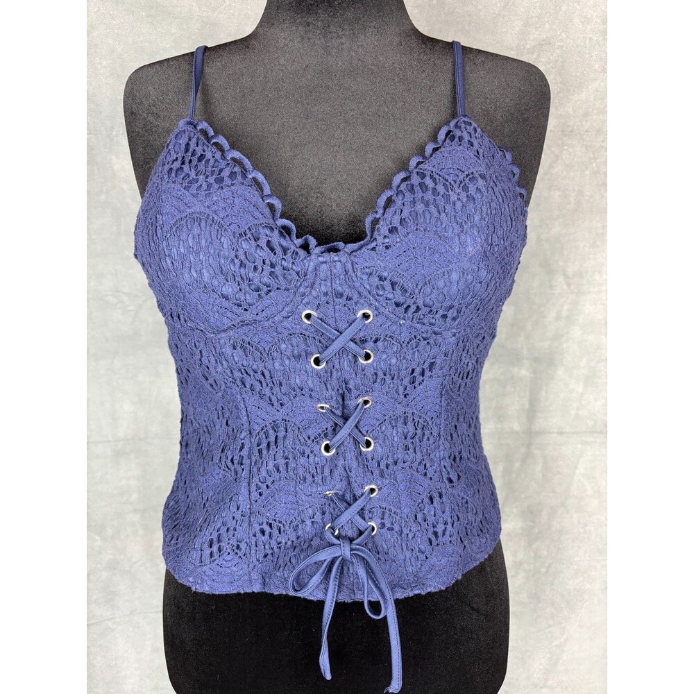 Lily White Brand Corset Top Size XL Blue Lace Coquette Whimsigoth Romantic